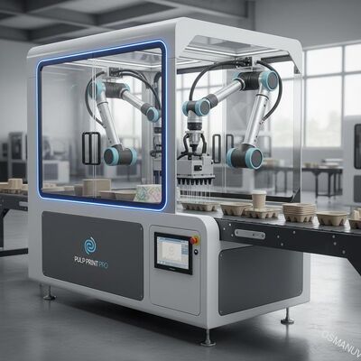 Stampante digitale a base d'acqua robotizzata integrata per la raccolta e il posizionamento in un unico passaggio per polpa stampata – Decorazione automatizzata in linea