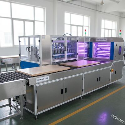 Linea di verniciatura a trasferimento UV LED compatta per finiture ecologiche su pannelli compositi in legno