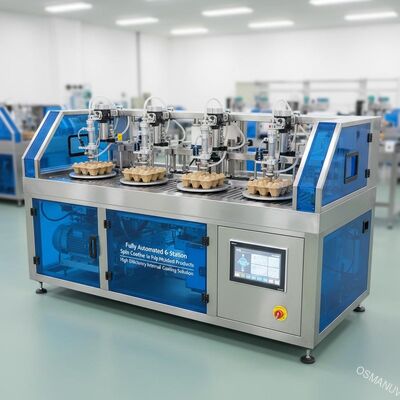 Macchina di rivestimento a rotazione a 6 stazioni completamente automatizzata per prodotti stampati in pasta di cellula - Soluzione di rivestimento interno ad alta efficienza