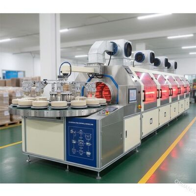 Linea di rivestimento a rotazione a 24 stazioni per impermeabilizzazione di stampi in polpa con sistema di essiccazione ad alta efficienza per stoviglie in bagassa e bambù