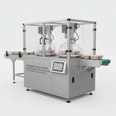 Macchina automatica a doppia stazione per rivestimento a rotazione di polpa modellata per la sigillatura alimentare di imballaggi ecologici