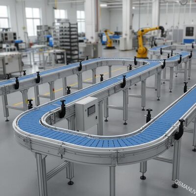 Sistema di trasporto a nastro modulare con lunghezza, larghezza e altezza personalizzabili per linee di produzione automatizzate