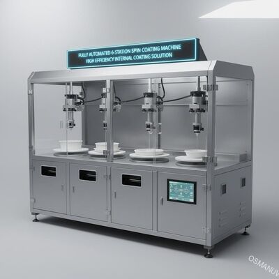 Macchina di rivestimento a rotazione a 6 stazioni completamente automatizzata per prodotti stampati in pasta di cellula - Soluzione di rivestimento interno ad alta efficienza