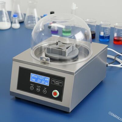 Macchina per spin coating a stazione singola per scatole per pasti in polpa stampata R&S - Velocità programmabile 100-10.000 RPM con maschere personalizzabili per lo sviluppo di formulazioni
