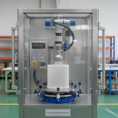 Macchina per rivestimento a spruzzo interno a 360° di precisione per contenitori industriali in stampaggio di polpa e componenti di mobili - Spessore del rivestimento personalizzabile 5-50 micron