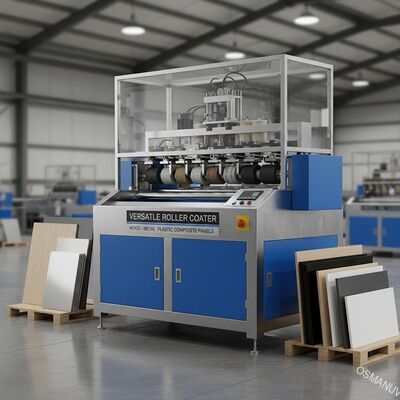 Macchina per rivestimento a rulli multiuso versatile per pannelli in legno, metallo, plastica e compositi