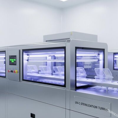 Tunnel UV-C in linea per la sterilizzazione ad alta velocità di imballaggi alimentari trasparenti