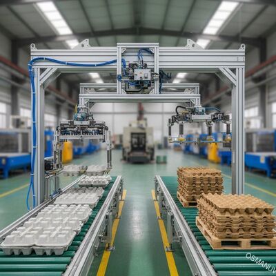 Robot automatizzato a grondaio ad alta efficienza per lo stampaggio della pasta - Sistema di movimentazione e impilazione personalizzato per stampi bagnati e asciutti