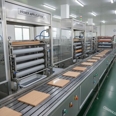 Linea di rivestimento a rulli a più stadi per finiture decorative - applicazione di primer e topcoat