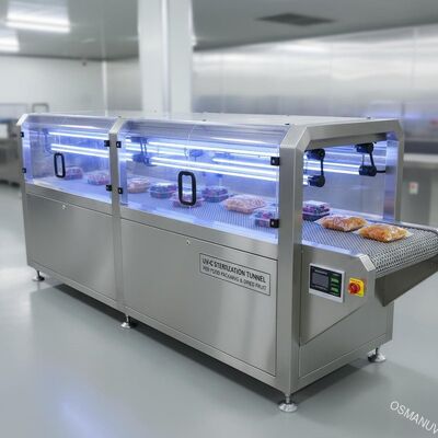 Tunnel di sterilizzazione UV-C per imballaggi alimentari trasparenti e frutta secca - sistema in linea trasportato
