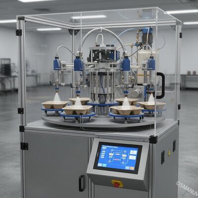 Sistema rotativo di rivestimento a 6 posizioni di precisione per imballaggi alimentari in polpa stampata - Controllo uniforme dello spessore del film