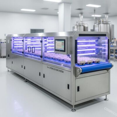 Tunnel di sterilizzazione a luce UV ad alta velocità per imballaggi in polpa stampata per alimenti - Sistema in linea con trasportatore