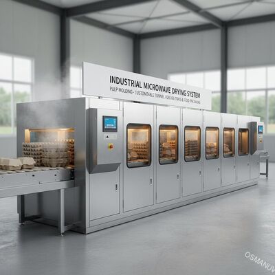 Essiccatore industriale a microonde per lo stampaggio di polpa - Sistema di tunnel personalizzabile per vassoi per uova e imballaggi alimentari