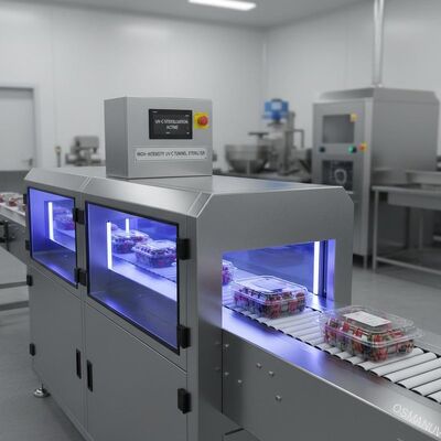 Sterilizzatore a tunnel UV-C ad alta intensità per imballaggi alimentari trasparenti