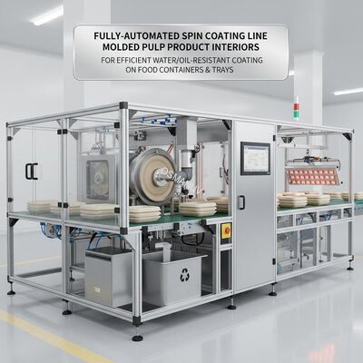 Fully-Automated Spin Coating Line for Molded Pulp Product Interiors | For Efficient Water/Oil-Resistant Coating on Food Containers & Trays