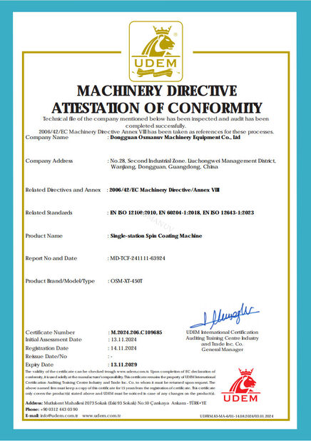 La CINA Dongguan Osmanuv Machinery Equipment Co., Ltd Certificazioni