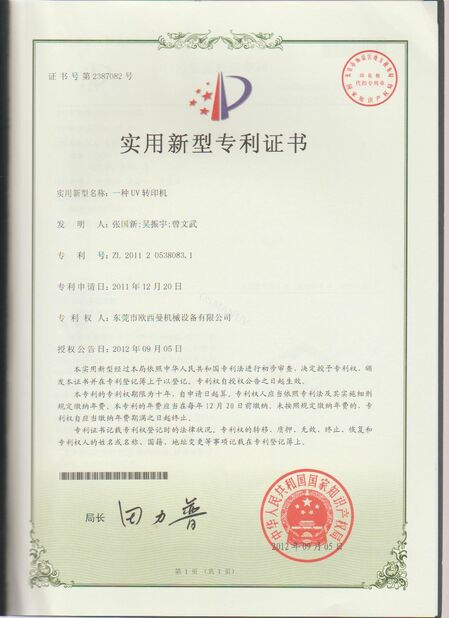 La CINA Dongguan Osmanuv Machinery Equipment Co., Ltd Certificazioni