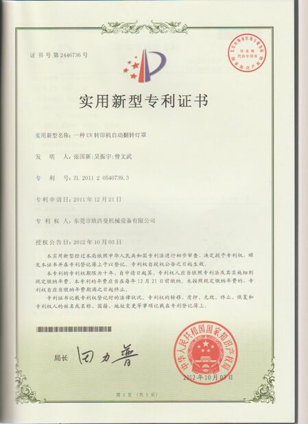 La CINA Dongguan Osmanuv Machinery Equipment Co., Ltd Certificazioni